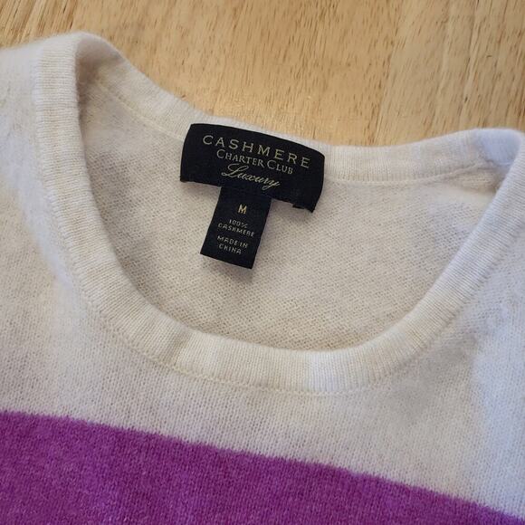 Charter Club Luxury 100% Cashmere Pink & Green Stripe Crew Neck Sweater Medium - Picture 4 of 10